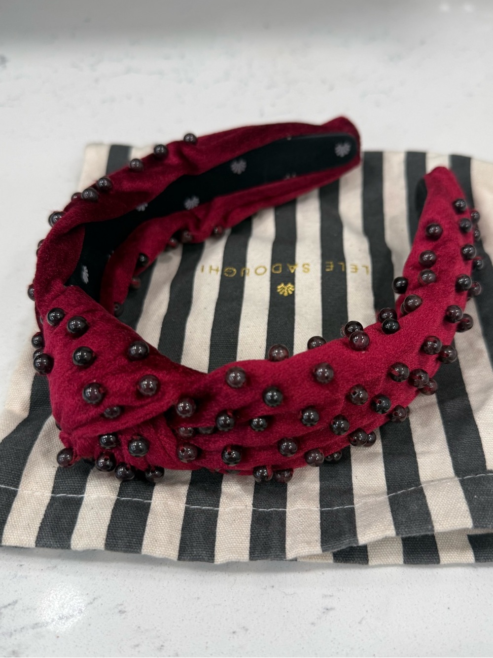 Lele Sadoughi OG Garnet Birthstone Beaded Knotted Headband